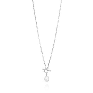 Amen B Jewels - Adele Necklace - chain necklace with heart toggle closer and a large pearl pendant (5)