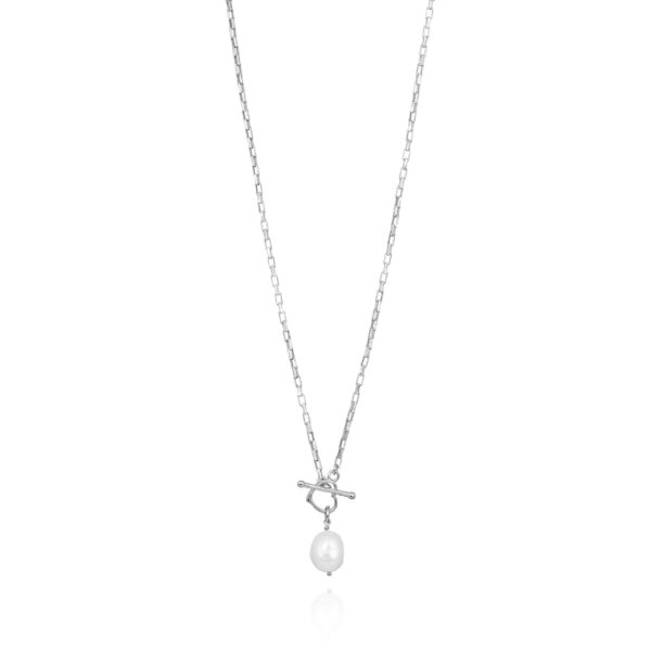 Amen B Jewels - Adele Necklace - chain necklace with heart toggle closer and a large pearl pendant (5)