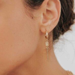 Amen B Jewels - Long Gold Bar Earrings with hoops1