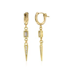 Amen B Jewels - Gold arrow earrings with top rectangle zircon