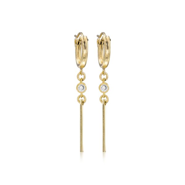 Amen B Jewels - Long Gold Bar Earrings with hoops
