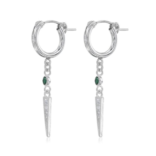Amen B Jewels - Sterling Silver geometric earrings with sparkle green zircons
