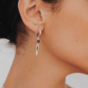 Amen B Jewels - Sterling Silver geometric earrings with sparkle black zircons flower