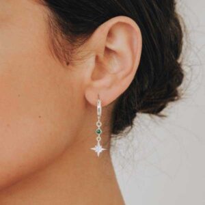 Amen B Jewels - Sterling Silver earrings with sparkle Star and green zircon