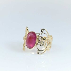 Amen B Jewels - Janette Ring - 14k Solid Gold Ring Large Glass-Filled Ruby & Tiny Diamonds (6)
