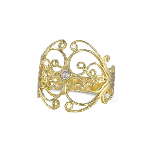 Amen B Jewels - Nanette Ring - butterfly ring, in retro-style, made of 14k solid gold and set with a sparkly diamond
